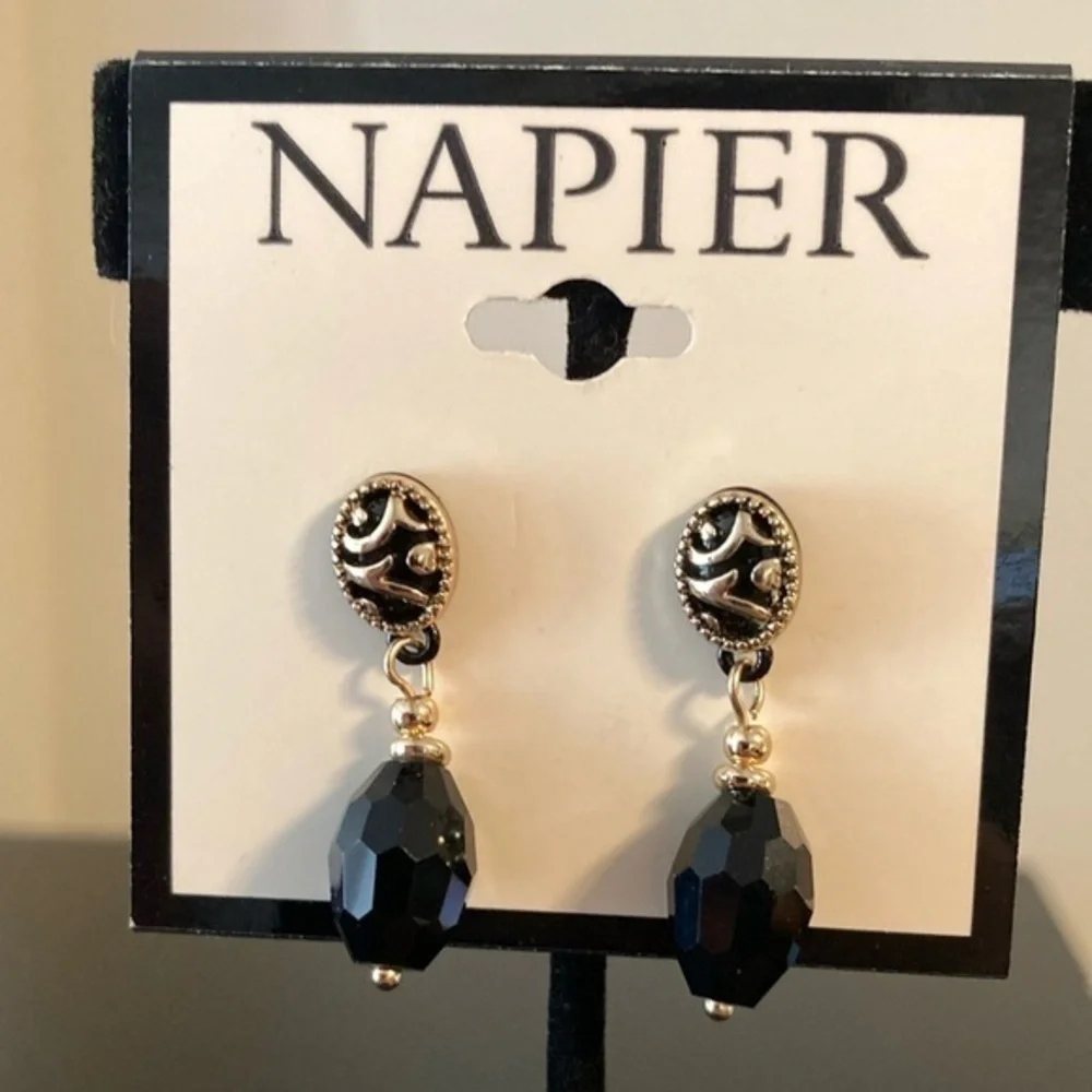 Napier Black and Gold Faceted Earrings